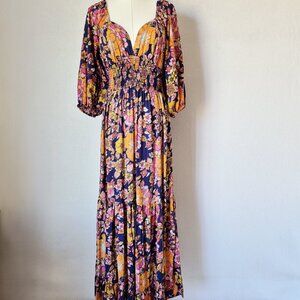NWoT Angie Floral Smocked Waist Tiered Sweetheart Maxi Dress Multicolor
